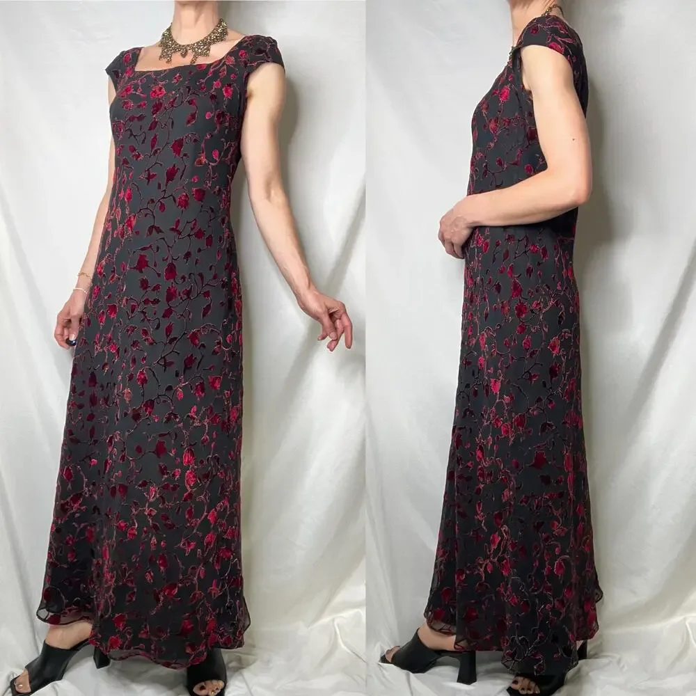 Vintage velvet burnout floral prom‎ formal dress maxi gown Ann Taylor 90s Y2K - Picture 11 of 14
